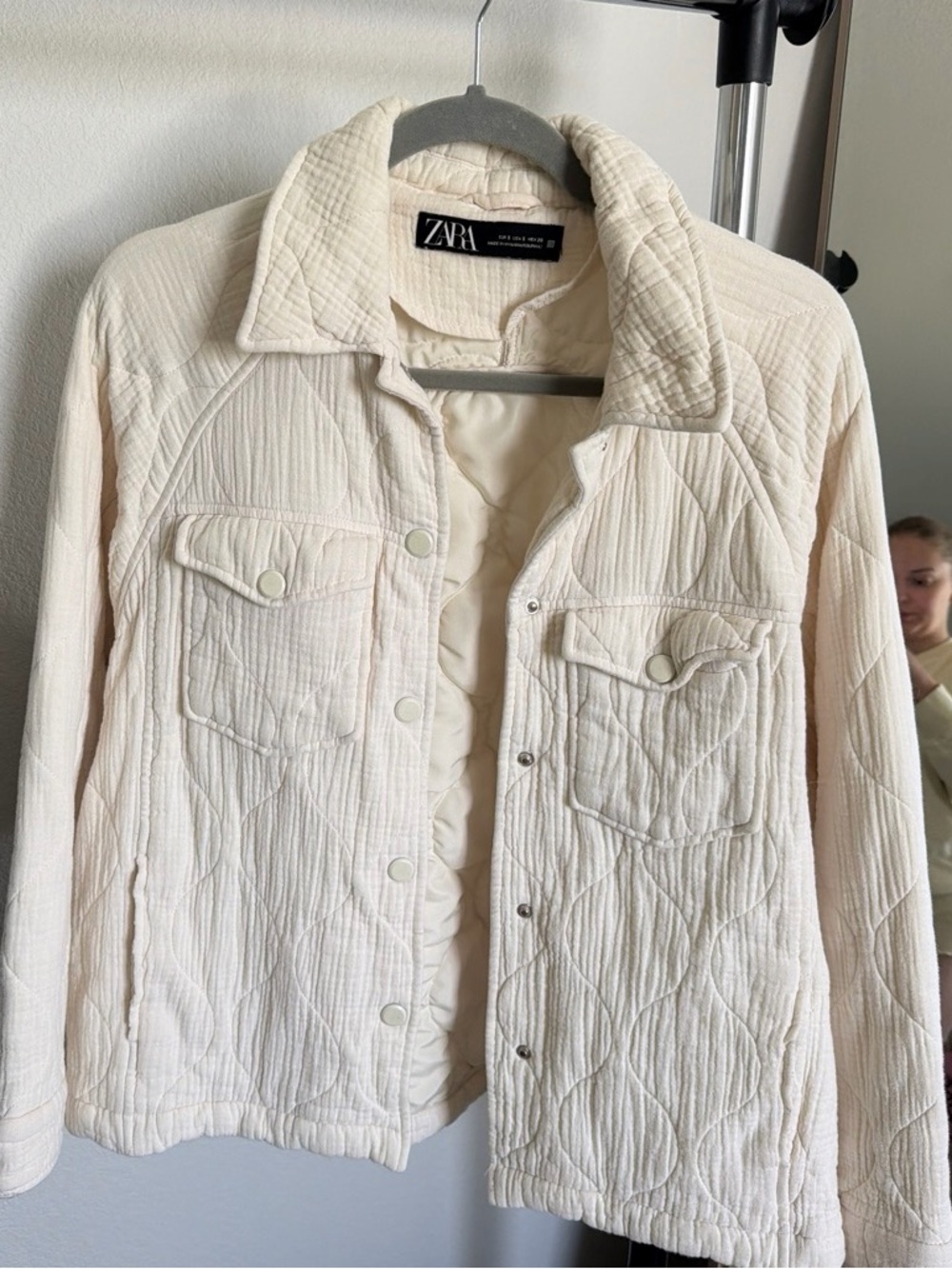 Zara Off-White Quilted Utility Jacket